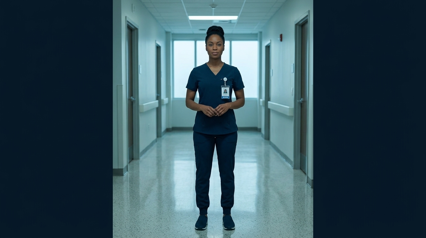Nurse in a navy Cove Shift Set